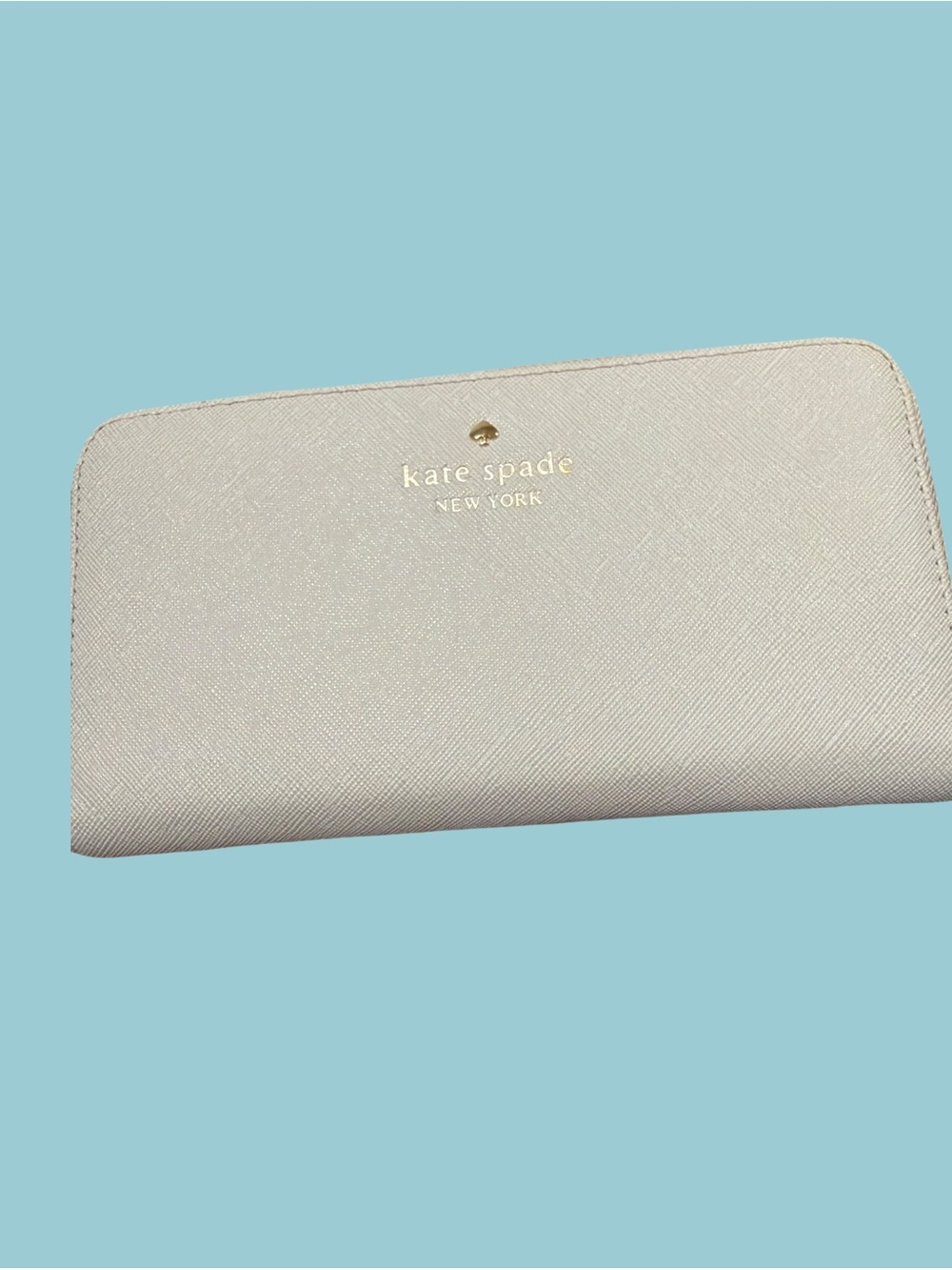 kate spade gray Saffiano Zip Wallet with Gold Logo